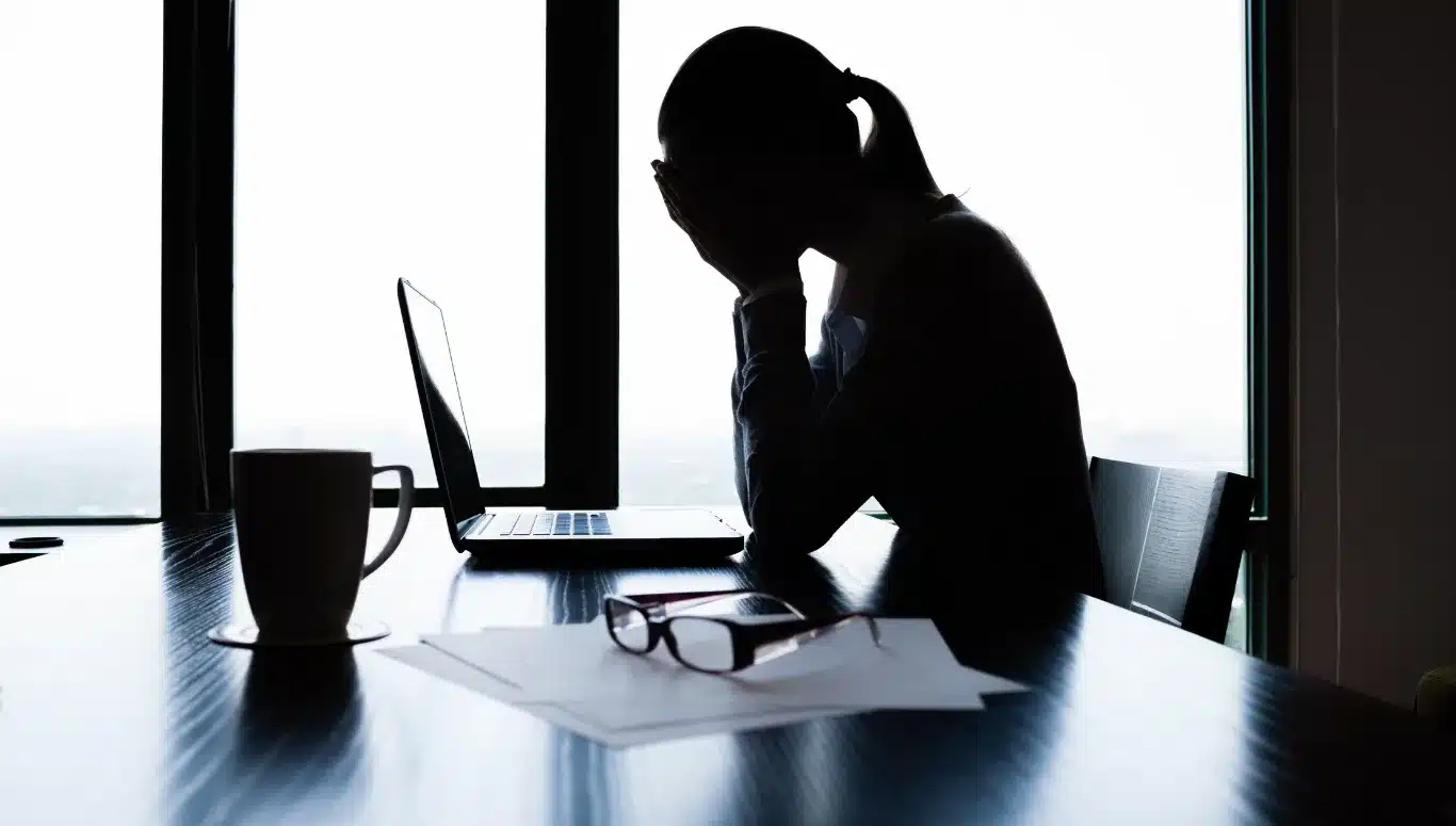 depressed girl in office